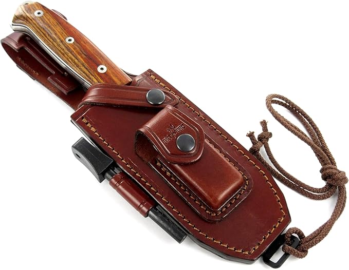 JEO-TEC Nº1 Bushcraft Full Tang Knife for Survival Camping Hunting Fishing and outdoor adventure - 4.5" Fixed Blade BÖHLER N690C Stainless Steel - Leather Sheath Firesteel - Handmade