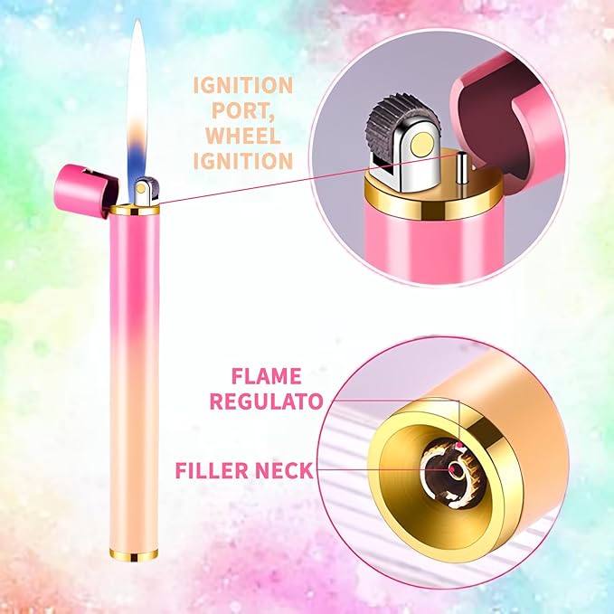 Unique Cute Pink Gradient Mini Lighter Creative Wheel Design, Butane Lighter Refillable Novelty Lighter for Fireplace Candle Camping BBQ (No Butane Fuel) (06)