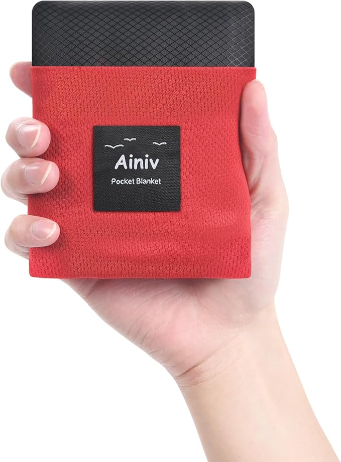Ainiv Picnic Blanket, Mini Pocket Beach Mat 55.1 x 70.8IN (3-5 People) Foldable, Lightweight Waterproof Sand Free, Foldable Thin Ground Sheet for Outdoor Camping Hiking Travel - with Hand Strap