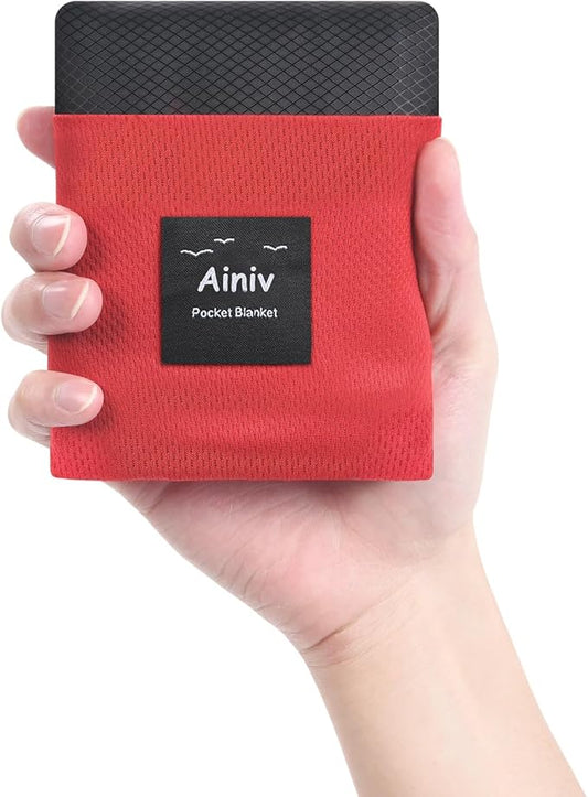 Ainiv Picnic Blanket, Mini Pocket Beach Mat 55.1 x 70.8IN (3-5 People) Foldable, Lightweight Waterproof Sand Free, Foldable Thin Ground Sheet for Outdoor Camping Hiking Travel - with Hand Strap