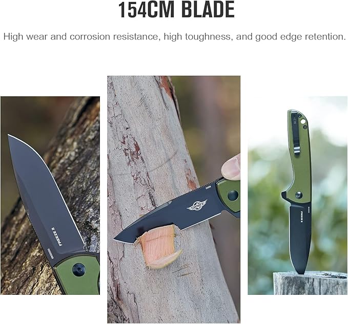 OKNIFE Freeze 2 EDC Folding Knife, Pocket Knife for Men 154CM Steel Blade Liner Lock Outdoor Knives Camping, Hiking (OD Green)