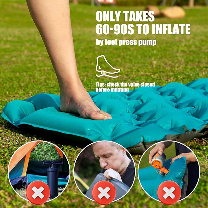 AKSOUL Self-Inflating Sleeping Pad Backpacking for Camping: Wide Inflatable Air Mattress Compact & Ultralight Sleep Mat, Lightweight Pads with Built-in Foot Pump, for Backpack Camp Hiking Traveling