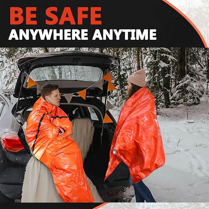 Frelaxy Emergency Sleeping Bag 1-Pack/2-Pack, Extra-Thick Compact Survival Bivy with Whistle, Storage Pouch, and EVA case, Perfect for Survival Kits (Orange - 1 Pack)