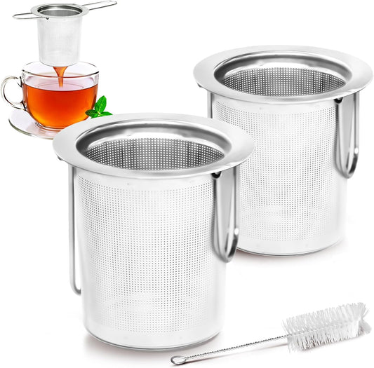 2 Pack Tea Infuser, Stainless Steel Extra Fine Mesh Tea Strainer for Loose Leaf with Foldin Handle Sitting in Mugs, Tea Filters, Tea Strainers, Tea Basket, Infusers Tea Diffuser for Loose Tea Steeper