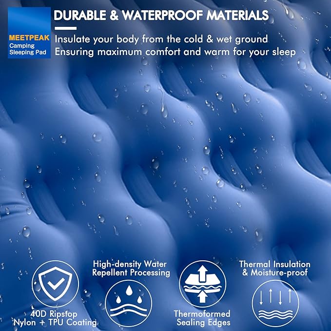 MEETPEAK Camping Sleeping Pad, 5 Inch Extra Thickness Inflatable Sleeping Mat Built-in Foot Pump, Compact & Lightweight Camping Air Mattress for Hiking, Traveling, Backpacking, Tent