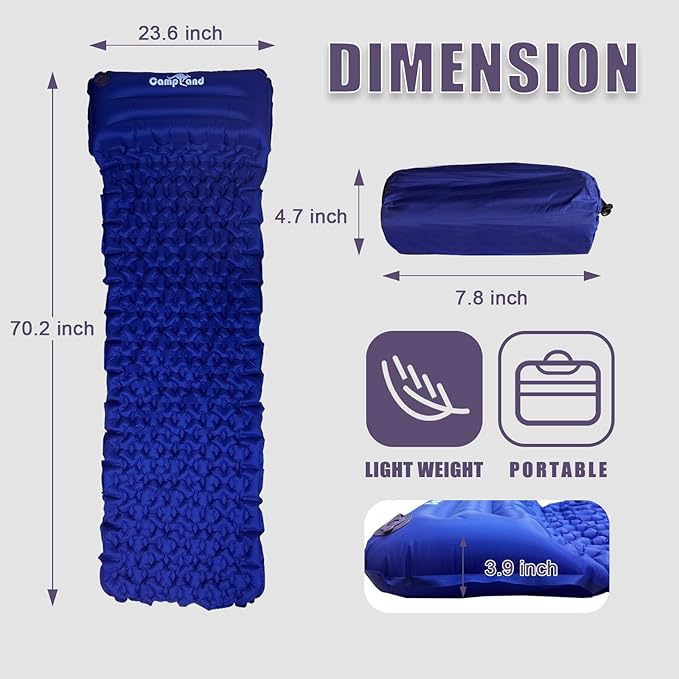 Camping Sleeping Air Bag TPU Blow-Up Air Bag with Mat Built-in Foot Pillow Perfect for Camping Essentials, Lightweight Sleeping Bag Air Mattress Camping Cot Camping Tent