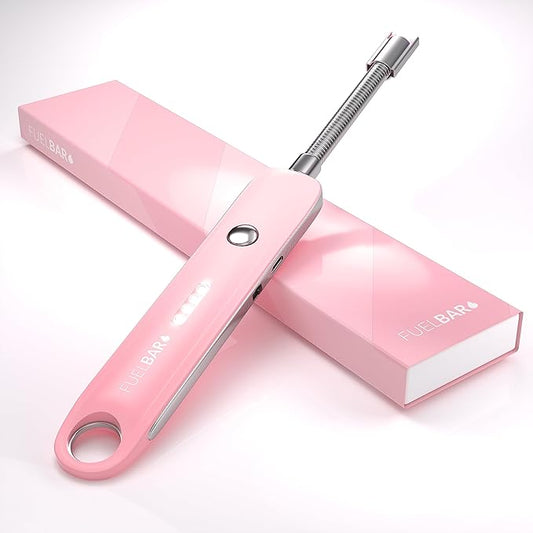Candle Lighter BBQ Lighter Rechargeable USB Lighter with 360° Flexible Neck and LED Battery Display for Light Candles Gas Stoves Camping Barbecue Fireworks (Pink)