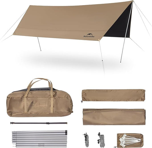 Naturehike Cloud Skies Camping Tent Tarp with Poles, Waterproof PU 18000mm+ Rain Shelter, Anti-UV UPF2000+ Camping Sun Shelter Camping Canopy, Camping Tent Canopy for Outdoor Party, Picnic
