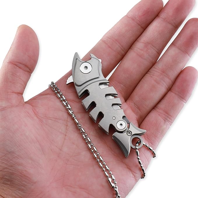 Petrified fish PF900 Pocket Knife,1.54" M390 Satin Blade,1.22 oz Titanium Handle Folding knife for EDC (Silver)