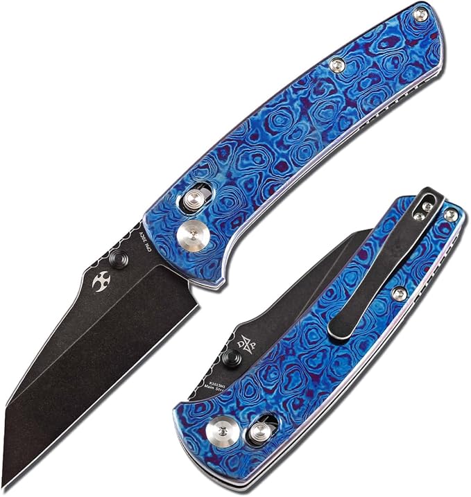 KANSEPT Premium Mian Street Folding Pocket Knife 7.92in Folding Pocket Knives with 3.36in Black Stonewashed 20CV Material and Timascus Handle for Outdoor, Tactical, Survival K1015M1
