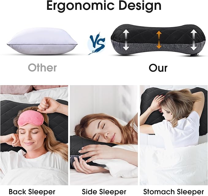 Inflatable Camping Pillow with Removable Cover - Ultralight Compact Camp Pillows for Sleeping, Backpacking, Hiking, Beach, Outdoor - Portable Blow Up Air Travel Pillow for Neck & Lumbar Support -Black