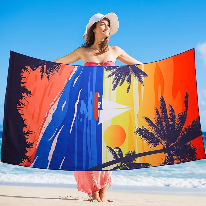 Haull 4 Pack Soft Oversized Microfiber Beach Towel Set Extra Large Pool Bath Towels Absorbent Quick Drying Camping Towel Bulk Beach Accessories for Swimming Beach (75 x 35 Inch, Simple)