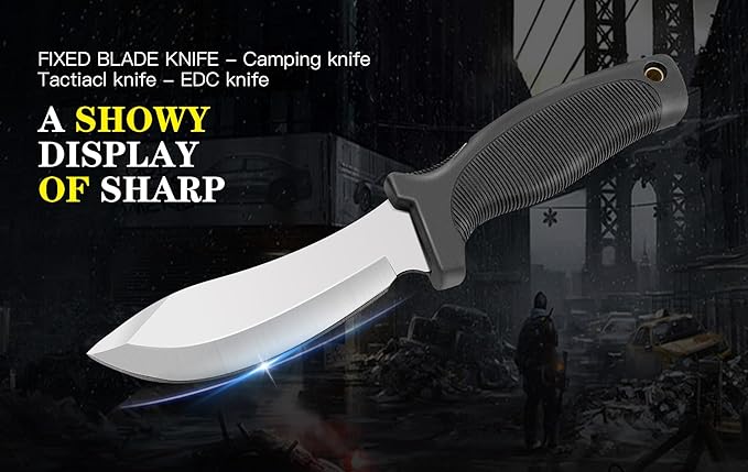 Fixed Blade Outdoor Duty Straight Knife, Tactical Survival Knife with Waist Clip,Camping Gift for Men MHT1-Z (Sliver)