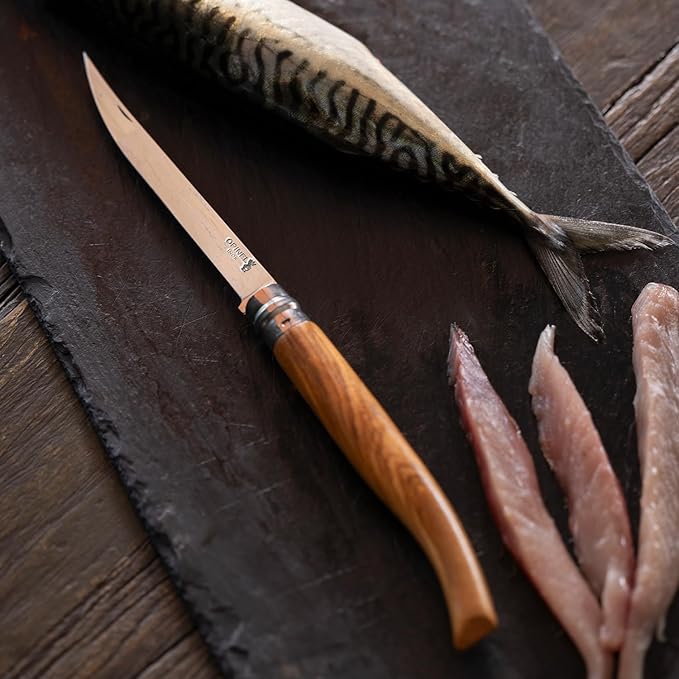 Opinel Effile Slimline Series Folding Fillet Knife – Slim Blade Folding Knife, Virobloc Locking Collar, Sustainably Harvested Wood Handles, Updated Blade Profile (Olivewood/No.15)