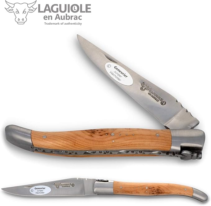 Laguiole en Aubrac Handmade Knife 12 cm L0212GEIF Juniper Wood Handle, Blade and bolsters Stainless Steel