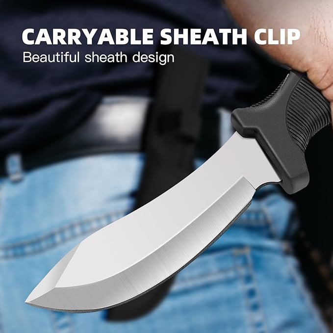 Fixed Blade Outdoor Duty Straight Knife, Tactical Survival Knife with Waist Clip,Camping Gift for Men MHT1-Z (Sliver)