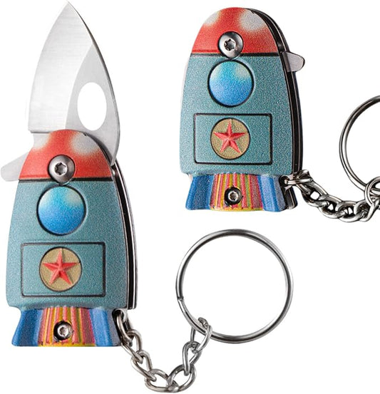Rocket Shaped EDC Knife, Cool Key Chain Knife, Pocket Knife with Stainless Steel Blade, Suitable for Wilderness Survival, Collection, Daily Use and Outdoor Travel (Colorful)
