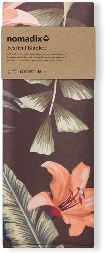 Nomadix Festival Blanket - Perfect for Picnics, Camping, & Lawn Seating - Plush Top & Water Resistant Base - Made with Post Consumer Recycled Materials - Palms Night - 60x70