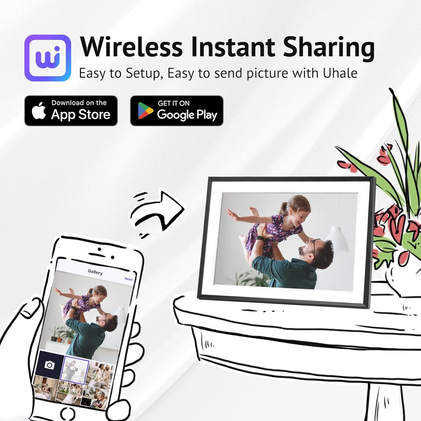 15.6'' Digital Picture Frame with 1920x1080 IPS Touch Screen, Smart Digital Photo Frame with 32GB Storage, Easy Setup to Share Photos/Videos via Free App