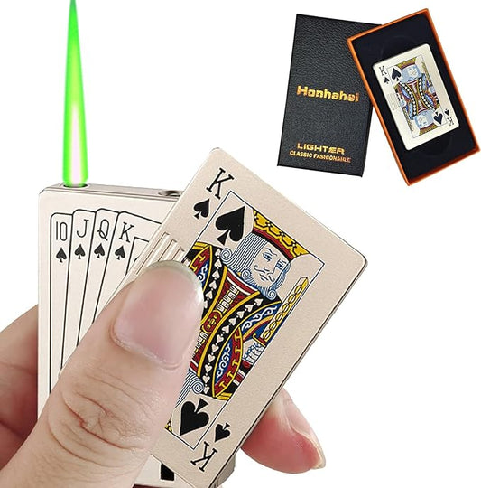 Jet Torch Lighter, Refillable Butane Playing Card Lighter, Exquisite Packaging, Windproof Lighters, Cool Lighter for Men, Candle, Camping, Birthday. (Butane Not Included) (1, Gold King)