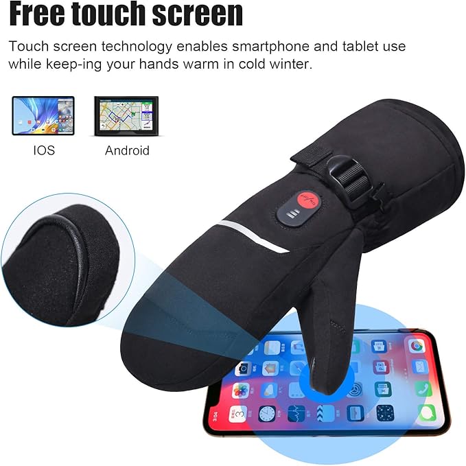 Heated Ski Gloves Mens Women Kids Mittens Electric Rechargeable Battery Gloves for Winter Skiing Skating Snow Camping Hiking Heated Arthritis Hand Warmer Gloves