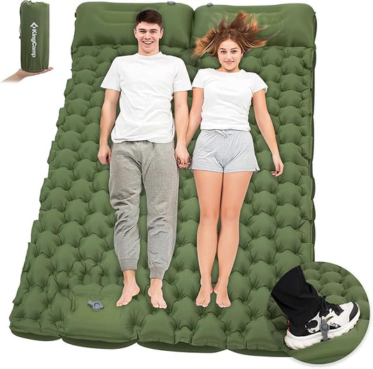 KingCamp Sleeping Pads for Camping, Self Inflating Camping Mattress with Built-in Foot Pump, Connectable Durable Inflatable Sleeping Mat with Pillow, Compact Camping Air Mattress for Camping Hiking