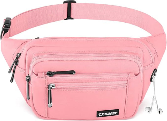 CXWMZY Fanny Packs For Women & Men Waist Pack Hip Bum Bag with Multi-Pockets Large Capacity Waterproof Casual Bum Bag for Disney Traveling Casual Cycling Running Hiking (Pink)