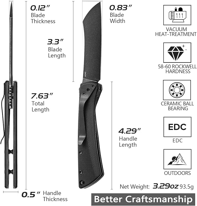 Modern Japanese Higonokami Pocke Folding Knife with Clip,Black PVD 14C28N Steel Blade,G10 Handle,Front Flipper Higonokami EDC Knives for Men Hunting,Norma-03B