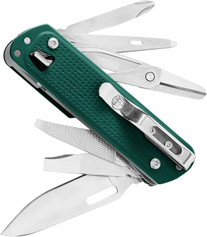 LEATHERMAN, Free T4 Multitool and EDC Knife with Magnetic Locking and One Hand Accessible, Made in The USA, Stainless, Evergreen