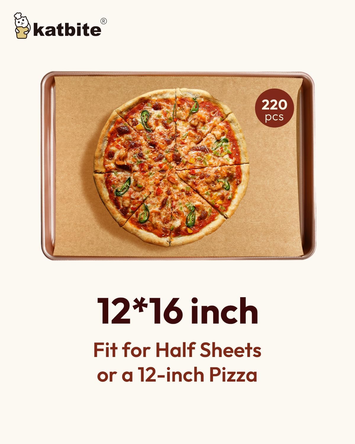 Katbite 220 Pcs Parchment Paper Sheets, 12x16 Inches Unbleached Baking Paper Non-Stick for Gently Baking, Pre-cut Parchment Paper Suitable for Baking, Cooking,Air Fryer [Balanced Series]