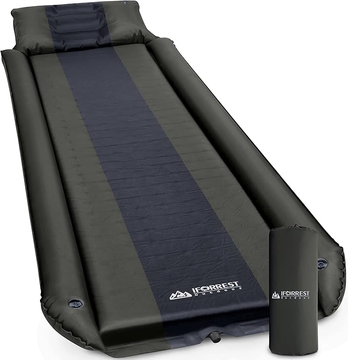 IFORREST Camping Pad with Armrest & Pillow - Self-Inflating Air Mattress - Rollover Protection - Ultra-Comfortable Mat - Lightweight for Tent, Cot, Backpacking(L/XL)
