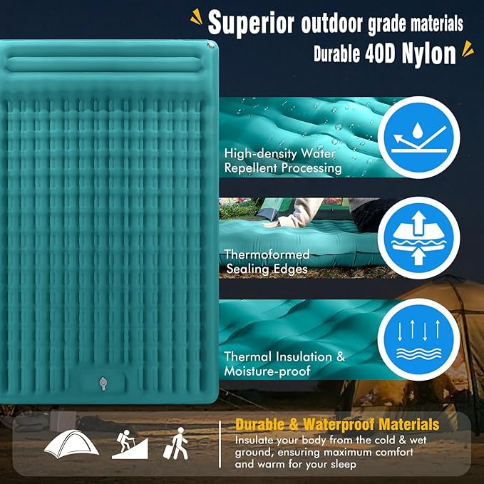 MEETPEAK Double Sleeping Pad for Camping, Extra-Thick 4.7" Inflatable Camping Mattress 2 Person with Pillow Built-in Foot Pump, Portable Camping Sleeping Mat for Backpacking, Hiking, Tent, Traveling