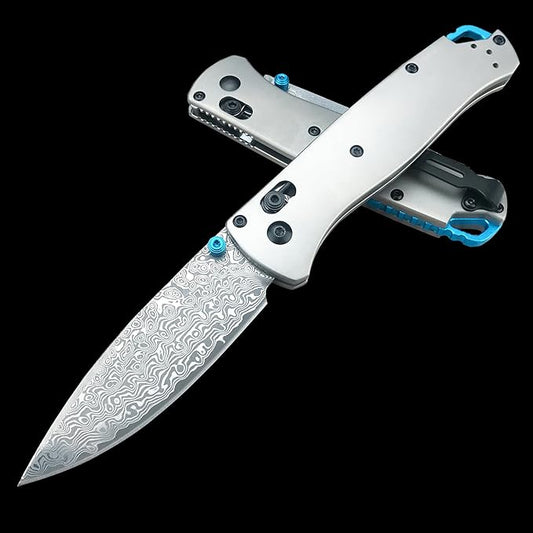 HUAAO Bugout 535 Folding Knife, Axis Lock Knife with Titanium Alloy Handle, EDC Pocket Knife with Pocket Clip, Cool Hunting Knives Gifts for Men EDC (Damascus knife)