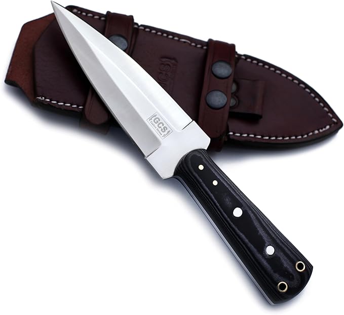GCS Custom Handmade D2 Tool Steel DAGGER Knife Black And White Micarta Handle Buffalo Hide Sheath GCS 13