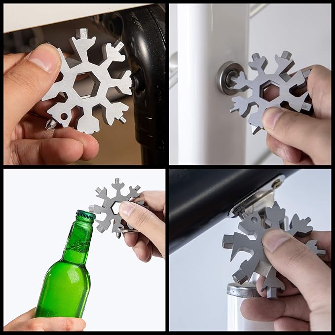 Snowflake multitool, Stainless Steel Snowflake tool multi, Portable Snowflake Tool Bottle Opener, Flat Phillips Screwdriver Kit all in one , gift for Christmas (Graceful Black)