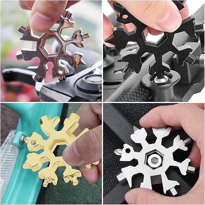9 Packs Snowflake Multi Tool, 18 in 1 Snowflake Tool Stainless Steel Snowflake Handy Tool with Gifts Box for Men Christmas Gifts