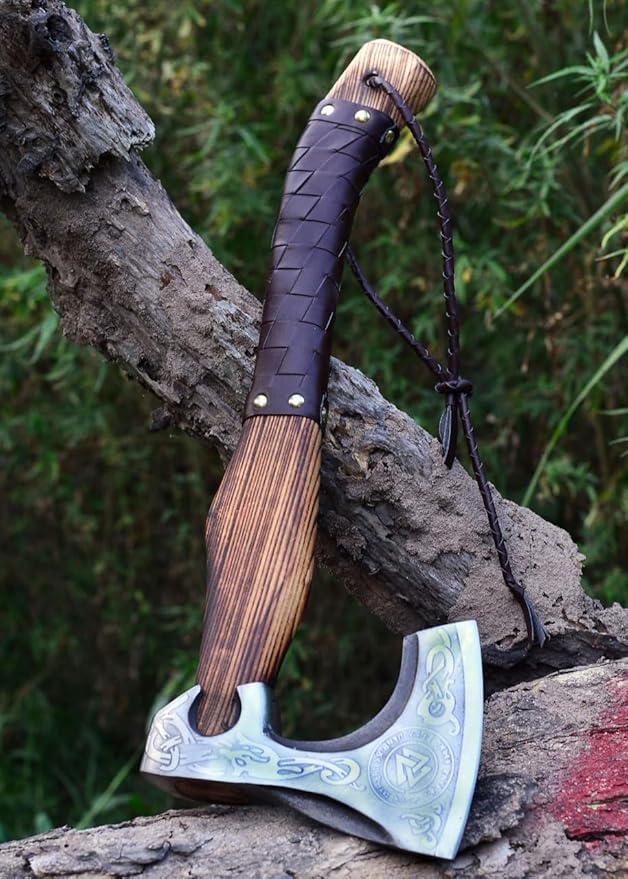 Custom Handmade Gift Viking Axe Carbon Steel Bushcrafting Axe Hunting Battle Ready Axe with Leather Sheath Camping Bearded Hatchets Blacksmith Hunting Axe (VK-Ax-1)