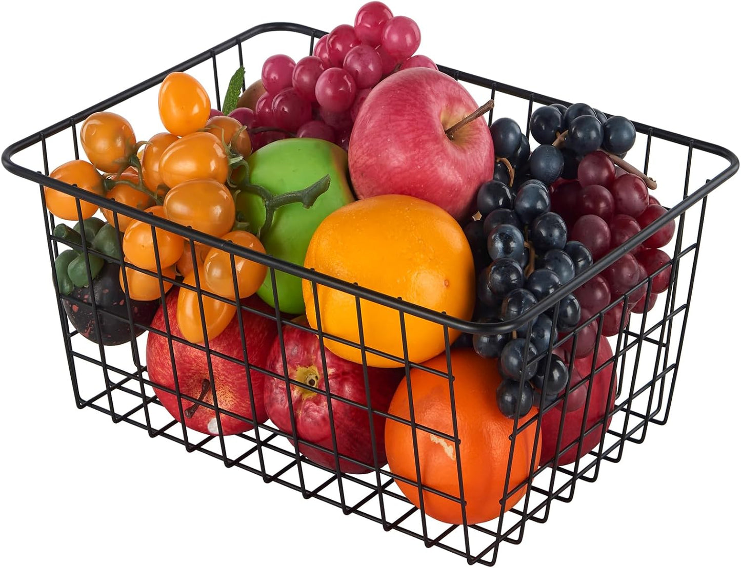 JUNCHU CHERRY【Extra Large】Wire Kitchen Storage Baskets 2 Packs,Perfect Pantry Organization Accessories Basket,Laundry Basket,Suitable for Countertop, Kitchen, Bedroom, Bathroom,Black