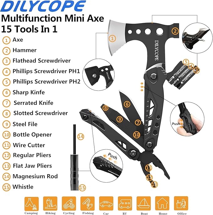Gifts for Him Boyfriend Husband,Multitool Axe Hammer Camping Accessories Survival Gear and Equipment,Camping Gear Hatchet Hunting Hiking Fishing,Mens Gifts Ideas for Men Dad Gifts
