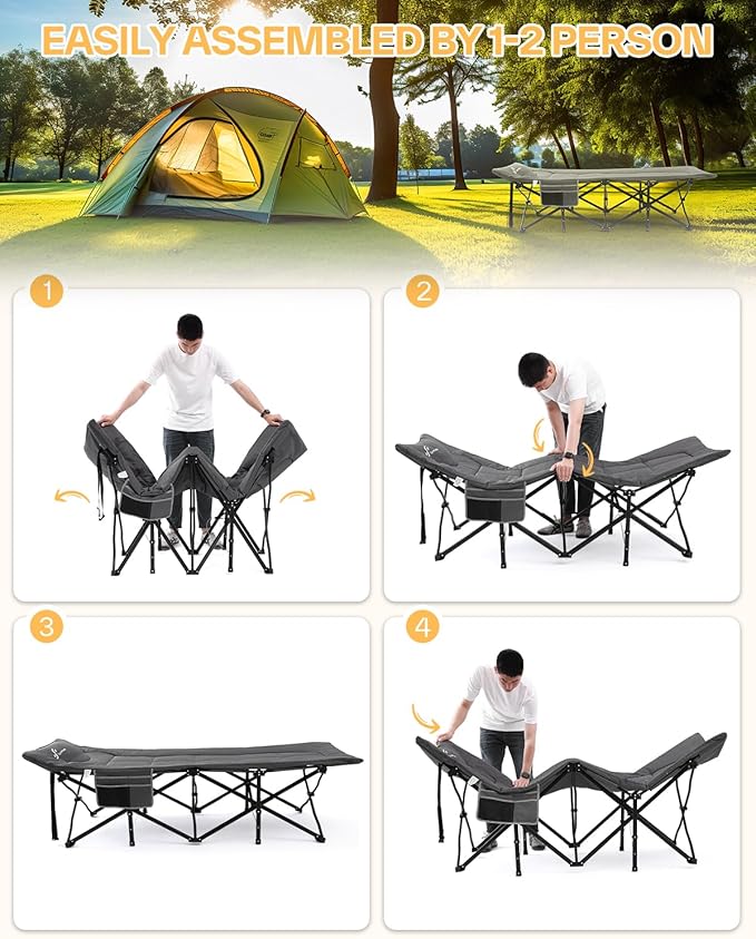 Sportneer Camping Cots for Adults, Sleeping Cot with Cushion Max Load 450 LBS Heavy Duty Folding Camping Sleeping Cot with Padded for Camping Tent Office Sleep Over (Grey, 79" Lx31 Wx20 H)