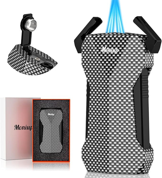Dual-Jet Torch Lighter, with Built-in Hole Punch, Cool Lighters for Festival Gifts, All-in-one Design Butane Refillable Lighter, Portable Windproof Lighter for Candles, Camping Outdoors