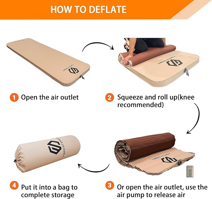 Self Inflating Sleeping Pad,4" Extra Thick Memory Foam Camping Pad, 60S Fast Air Self-Inflating Camping Mattress Pads, 4 Season Sleeping Mat for Camping Rooftop Tent Car Truck Van