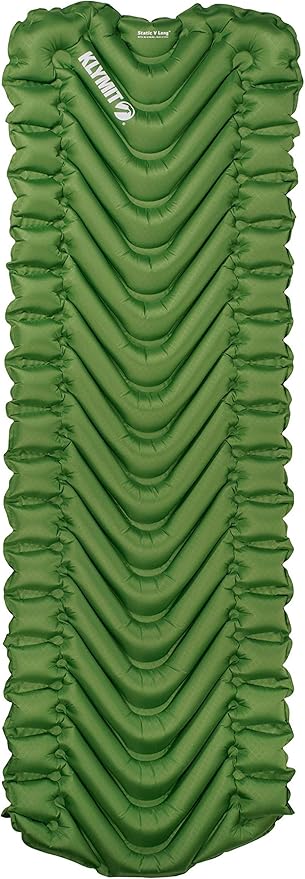 Klymit Static V Long Inflatable Sleeping Pad for Camping, Lightweight Hiking and Backpacking Air Bed For Tall Campers, 2.5 Inch Thick, Green