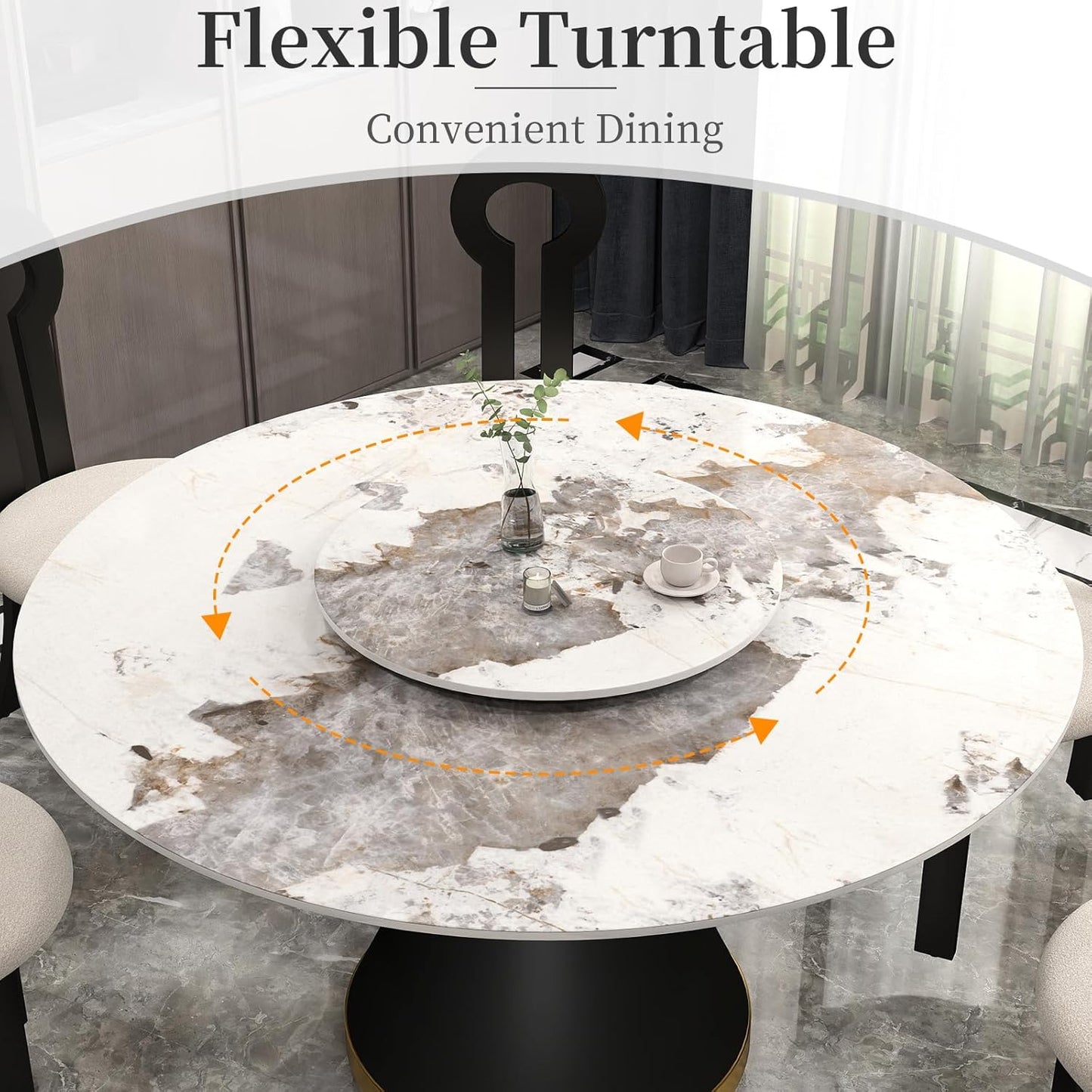 19.69" Lazy Susan for Table Top Sintered Stone Rotating Serving Tray for Dining Table, Kitchen Lazy Susan Organizer Spinning Rotating Food Server Party Centerpieces