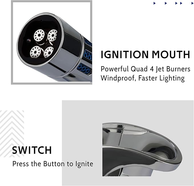 VEXO-Mini4 Torch Lighter Quad 4 Jet Flame Windproof Butane Refill Portable Lighter for Grill BBQ Candle Camping, Cool Lighter Gift Idea (Butane NOT Included) (Blue)