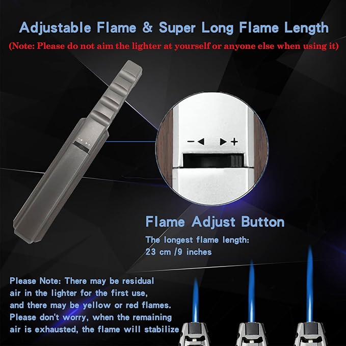 DOUBFIVSY Jet Torch Butane Lighter with Gift Box, Bright Fire Lighter Windproof Refillable Butane Lighter Adjustable Flame Lighters for Cigar Grill BBQ Kitchen Cooker(Butane Gas Not Included) (Brown)