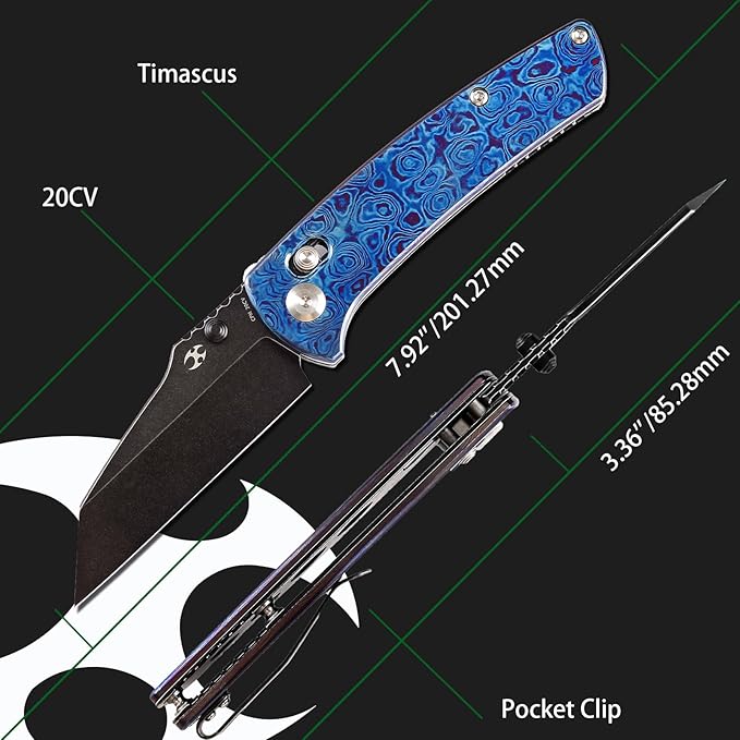 KANSEPT Premium Mian Street Folding Pocket Knife 7.92in Folding Pocket Knives with 3.36in Black Stonewashed 20CV Material and Timascus Handle for Outdoor, Tactical, Survival K1015M1