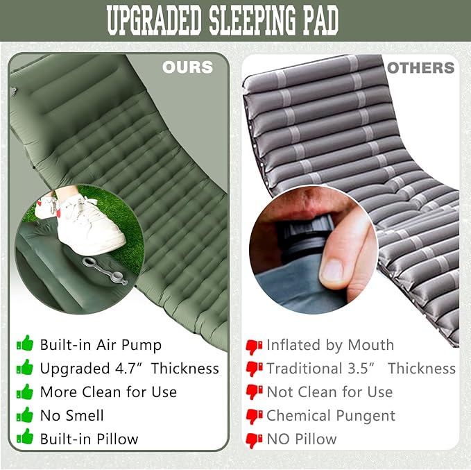 Camping Sleeping Pad, 4.7 Inch Inflatable Green Sleeping Pad Outdoor with Carry Bag for RV Camper