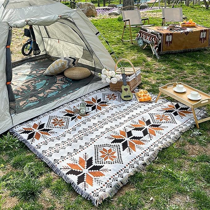 Authentic Large Mexican Blanket, Handwoven Yoga Blanket, Beach Blanket, Damp Proof Camping mat Tapestry, Suitable Hotels, and Restaurants, Brown