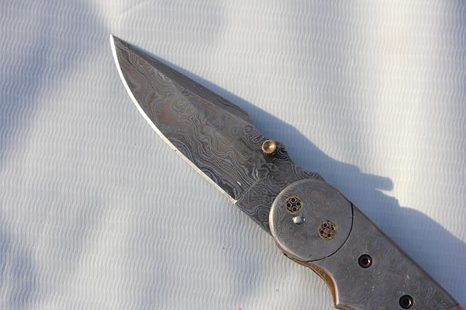 Damascus Folding Knife, Damascus Steel folding knife with Sheath, Damascus Pocket Knife with Bone, Hunting Knife, Pocket Knife for Men Birthday Gift